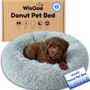 Calming Donut Dog Bed – Faux Fur Anti-Anxiety Pet Bed with Removable Washable Cover & Water-Resistant Liner – Plush Fluffy Round Nest, Non-Slip Bottom for Dogs & Cats – Small, Grey