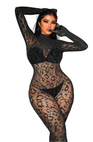 Sexy Lace Leopard Jumpsuit For Women, Fishnet Bodysuit Glow Party Club, Poster One Piece Mesh Full Body Rave Outfits