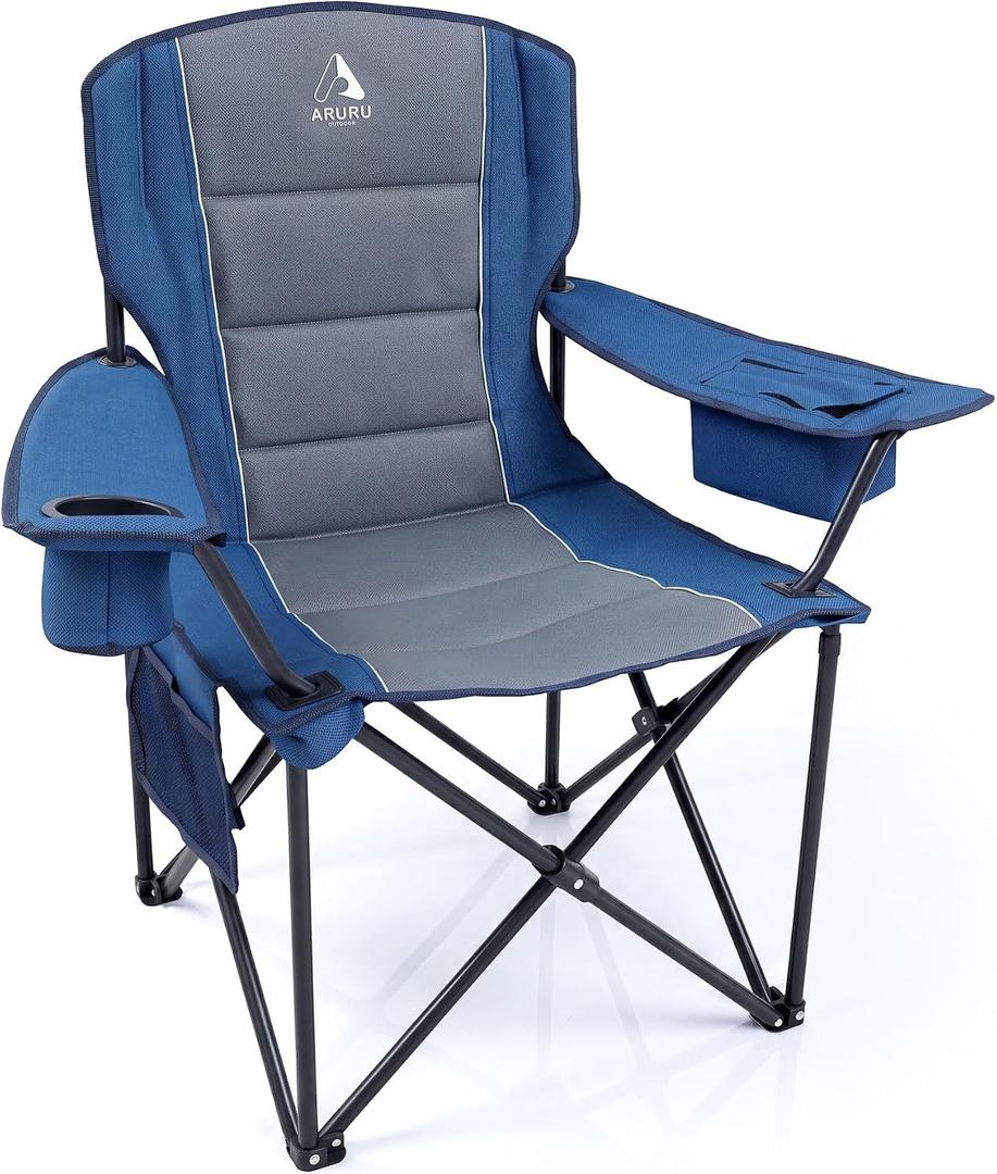 Oversized Camping Chairs for Adults - Heavy Duty Padded Outdoor Folding Lawn XL Camp Chair with Cup Holder Cooler Pockets for Tailgate Sports Beach Fishing Garden Portable Supports 500LBS, X-Large