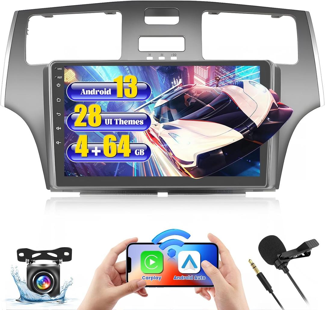 [2+64GB] Hikity Android 13 Car Stereo for Lexus ES250 ES300 ES330 2001-2006 with Wireless Carplay Android Auto, 9" HD Touchscreen Car Radio with Mirror Link Bluetooth GPS WiFi SWC FM RDS DSP