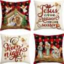 AVOIN colorlife Christmas O Holy Night Jesus Cardinal Buffalo Plaid Throw Pillow Covers, 20 x 20 Inch Christmas Saying Winter Holiday Cushion Case Decoration for Sofa Couch Set of 4