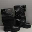 VOMIRA Slouchy Fold Over Boots for Women - Round Toe, Stacked Heel, Pleated Pull On, Wide Calf, Black Platform, Mid Calf Boots, 8