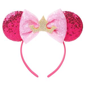 Mouse Ears Headband Bow Glitter Princess Costume Hair Accessories for Women Trip Party Supplies Pink