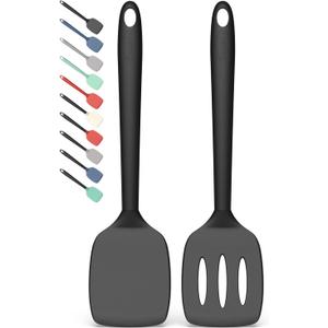 Coukre 2 Pack Silicone Spatula Set, High Heat Resistant, BPA Free Kitchen Spatula, Solid & Slotted Turner for Non-Stick Pans, Sauting, and Flipping (2, PureBlack)