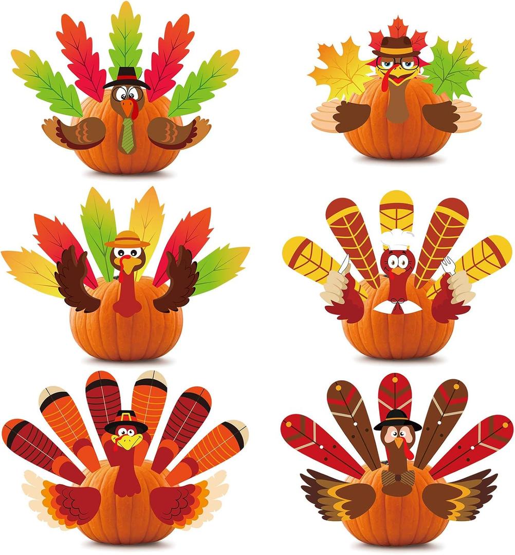 Outus 202 Pieces Thanksgiving Pumpkin Turkey Making Kit Large Thanksgiving Make A Turkey Craft Turkey Pumpkin Decoration Turkey Decor Kit for Kids DIY Autumn Fall Thanksgiving Harvest Home Decor