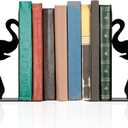 Metal Elephant Bookends Cute Animal Book Ends for Shelves Bookshelf Decorative Objects Home Office Desk Bookshelf Decor Elephant Lover Gifts for Family (Black)