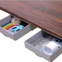 2 Pack Under Desk Drawer Self-Adhesive Desktop Storage Organizer, Hidden Attachable Slide Out Desk Drawer, Under Table Tray for Pencil Pen Stationery Office Organization, Gray