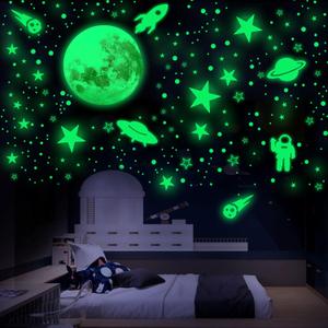 Glow in The Dark Stars for Ceiling, Glowing Stars and Planets, Glow Dark Stars Wall Stickers, Stars & Moon Galaxy Space Wall Decals, Kids Girls Boys Bedroom Wall Decors