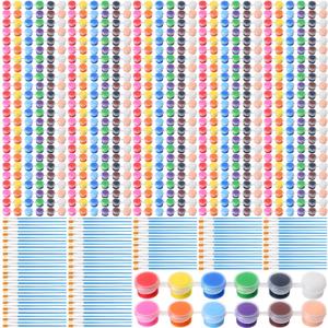 Qilery 840 Pcs Mini Acrylic Paint Set 60 Set 12 Colors Washable Paint Strips 60 Pcs Flat Brushes 60 Pointed Brushes for Kids Adult Arts and Crafts Back to School Classroom Birthday Party (2 ml)