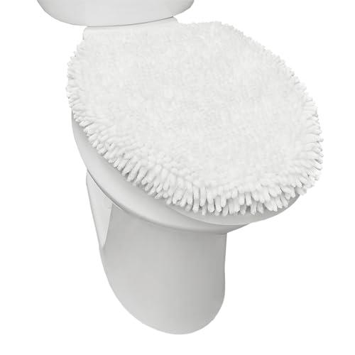 TOWN & COUNTRY BASICS Spa Step Noodle Solid Bathroom Toilet Lid Cover, Plush, Soft and Absorbent, Machine Washable, White, 18.5"x19.6"