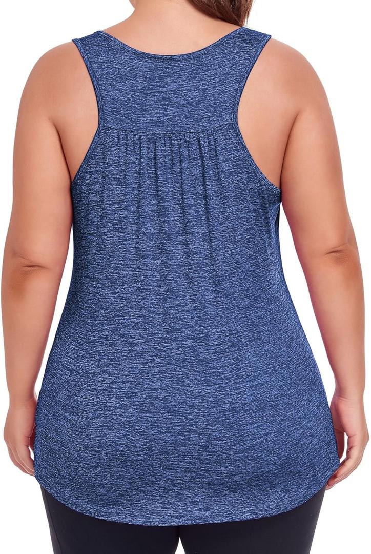 ForHailey Plus Size Workout Tank Tops for Women Racerback Yoga Tops Athletic Running Shirts Loose Fit Sleeveless Gym Clothes (Blue)