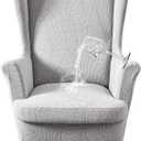 Waterproof Wingback Chair Cover, Stretch Jacquard Wing Chair Slipcovers 2 Piece, Wingback Armchair Sofa Slipcover Super Soft Fabric Furniture Protector with Elastic Bottom for Living Room Bedroom (Jacquard, Light Gray)