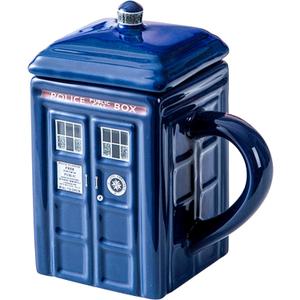 Doctor Who Tardis Police Box Ceramic Mug Cup with Lid,Square Shaped Ceramic Coffee Mug,Holds 450ML of Your Favorite Coffee, Tea, Or Other Drink, Funny Creative Gift Kids Men (Blue1)