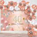 40th Birthday Decorations Women, Including Pink Rose Gold 40th Birthday Banner Backdrop Decor and 70 Pieces Rose Gold Balloon Arch Garland Kit for 40th Birthday