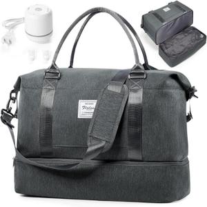 Weekender Bags for Women,Vacuum Overnight Travel Duffel Bag with Compression Pocket & Air Pump, Personal Item Travel Bag (Large)