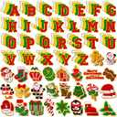101 Pcs Red and Green Christmas Patches Chenille Self Adhesive Christmas Letter Patches Embroidered, Include 104 A-Z Letters Patch Stickers,50 Snowflake Snowman Candle Stick on Patch for Backpacks