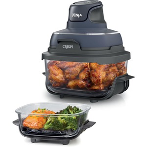 Ninja Crispi 4-in-1 Glass Air Fryer | 450F | Non-Toxic | 4QT & 6-Cup Glass Containers w/Lids | Microwave, Freezer, Dishwasher Safe | Max Crisp, Air Fry, Bake, Recrisp | Cyberspace Gray, FN101GY