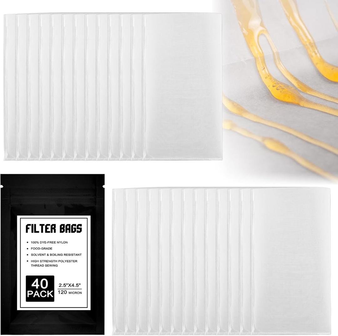 120 Micron Food Grade Nylon Tea Filter Bags 2.5"x4.5" Pressable Rosin, Filter Tea 40 Pack