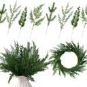 Suncalla 100 Pcs Christmas Artificial Pine Branches Assorted Faux Picks Cedar Leaves Needle Sprigs Plastic Christmas Greenery Pine Stems for Xmas Wreaths Garlands DIY Accessories Home Garden Decor