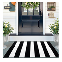 OLANLY Black and White Striped Rug 2'4" x 3'7" (27.5" x 43") – Washable Cotton Indoor Outdoor Doormat for Front Door, Entryway, Kitchen, Porch, Patio Decor