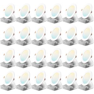 Amico 24 Pack 6 Inch 5CCT Ultra-Thin LED Recessed Ceiling Light with Junction Box, 2700K/3000K/3500K/4000K/5000K Selectable, 1050 Lumens, Dimmable Canless Wafer Downlight, 12W Eqv 110W-ETL&FCC
