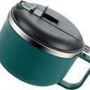 Hemoton 45oz Stainless Steel Bowl Set with Lid & Handle, Microwavable Ramen Bowl with Lid and Vent, Microwave Safe Instant Noodles Soup Bowl, Dorm Essentials (Dark Green)