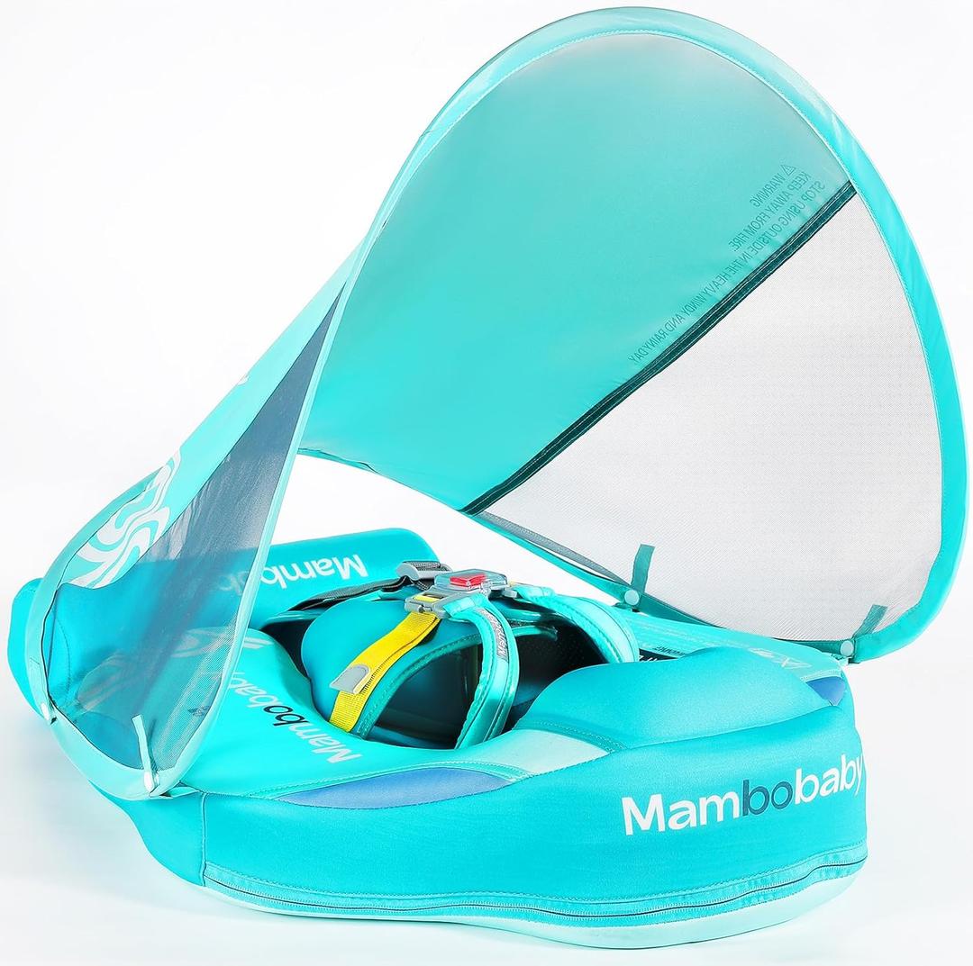 Mambobaby Float with Canopy UPF 50+ Sun Protection Pearl Foam Non-Inflatable Solid Baby Pool Float with Tail Mambo Float Swim Trainer Skin-Friendly Infant Swimming Ring
