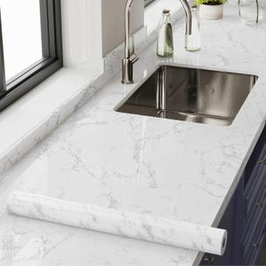 Abyssaly 35.4 in x118 in Marble Wallpaper Peel and Stick Granite Gray/White Counter Top Stick Paper Removable Glossy White Wallpaper Self Adhesive Marble Contact Paper Kitchen Shelf Liner Paper
