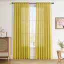 Nanspring Celery Yellow Linen Curtains 84 Inch Length 2 Panels Set for Living Room Back Tab Light Filtering Semi Sheer Curtain for Bedroom Farmhouse Drapes, 52x84 Inch, 2 Panels