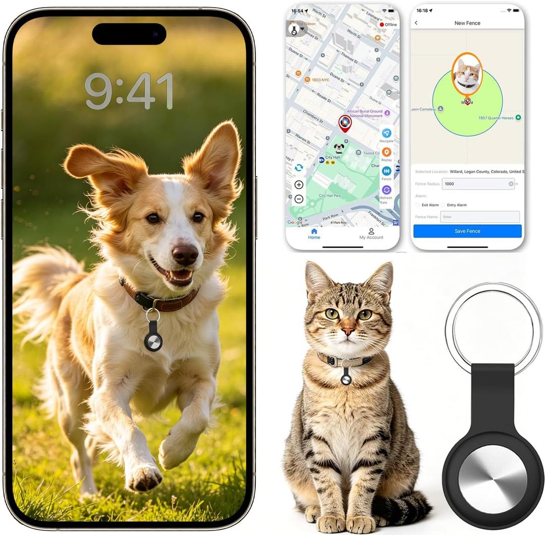 Smart GPS Tracker for Dogs|mini Easy to use Cat GPS Tracker|Waterproof and Drop-Proof|Real-time GPS Tracker Smart Alarm pet Tracker|Extra Long Battery Life of 730 Day|No Subscription (Android & iOS)