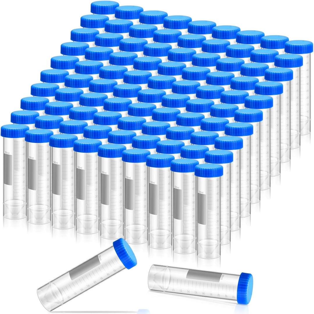 Xuhal 150 Counts 50ml Centrifuge Tubes with Screw Cap Self Standing Plastic Test Tubes with Lids Polypropylene Lab Tubes, Skirted Conical Bottom, Graduated Marks for Science Experiments Seeds Spices