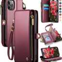 Defencase Compatible with iPhone 11 Pro Case Wallet with RFID Blocking Card Holder for Women Men, Soft PU Leather Magnetic Snap Flip Zipper Strap Wallet Phone Case Fit for iPhone 11 Pro 5.8", Wine Red