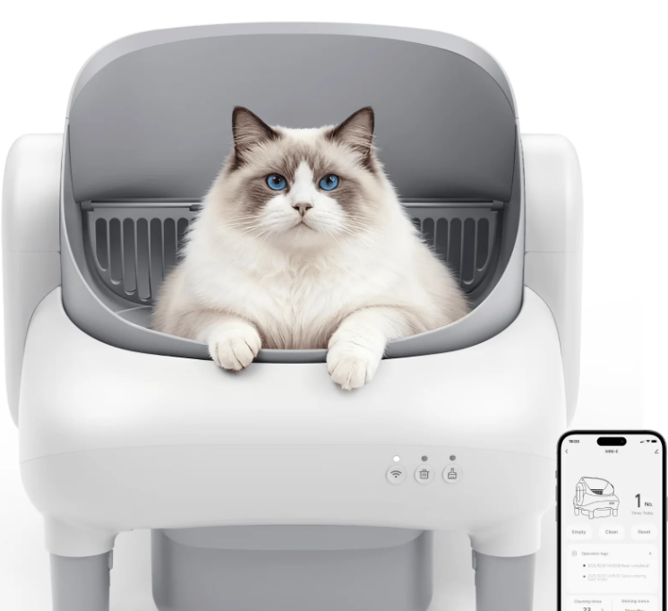 Cumrige Self Cleaning Litter Box,Open Top Automatic Litter Box with App Control for Multiple Cats, Safety Sensors Protection, Odor Control Includes 2 roll Liners,Large Waste Bin