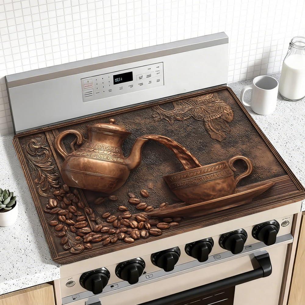 Rubber Stove Mat for Electric Stove 28 x 20 Inch Coffee Kitchen Decor Stove Top Cover Heat Resistant Countertop Protector (ORANGE #05)