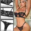 Dlsave Sexy Lingerie for Women Eyelash Lace Mesh Matching Bra and Panty Sets Push Up Lace Bralette 2 Piece Lingerie Set (Black, S)
