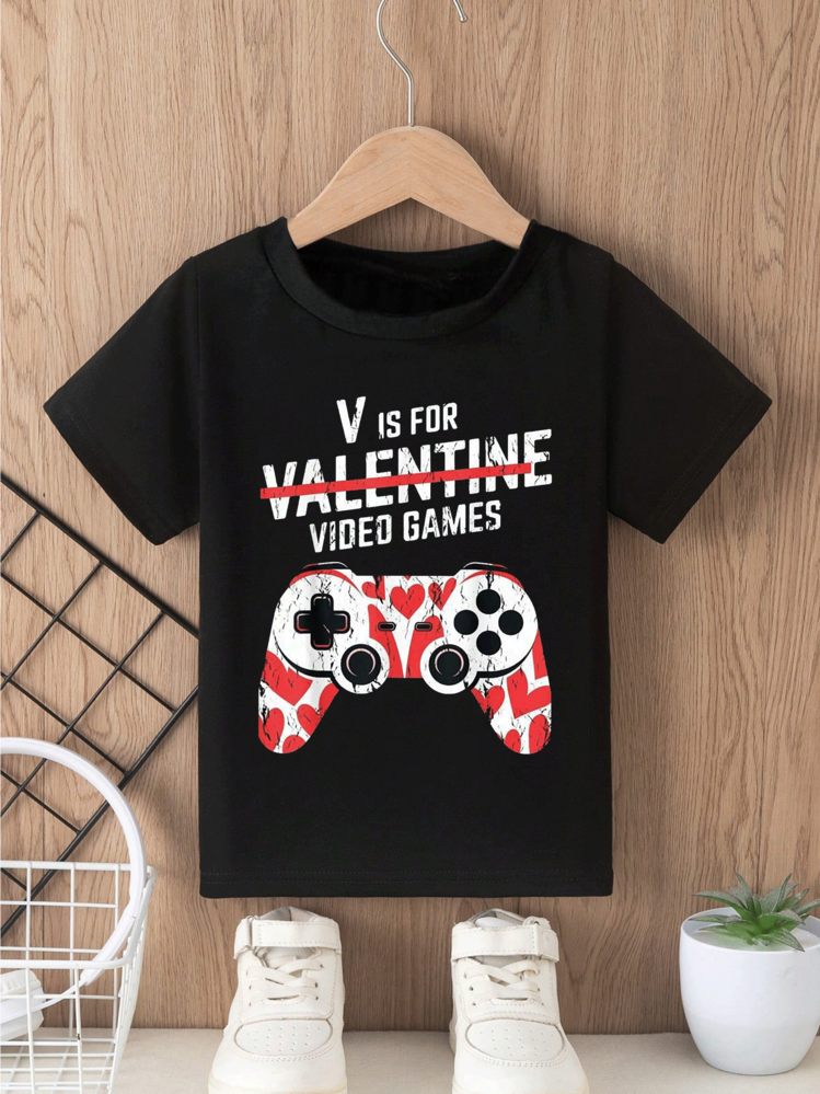 YWAGK Boys Valentines Shirt Kids V is for Video Games T-Shirt Toddler Funny Valentines Gamer Tee Black (3-4 Years) 100