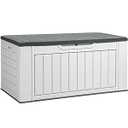 DWVO XL 160 Gallon Storage Shed, Resin Large Deck Box, Waterproof Outdoor Storage Box for Patio Furniture Cushions, Garden Tools and Pool Supplies, Lockable, Light Grey
