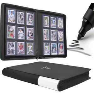 Top Loader Binder, 9 Pocket, Holds Up to 360 3" x 4" Toploaders, 20 Double-Sided Ringless Sleeves, Side-Loading for Easy Insertion,Side Label Tab and Marker for Easy Identification (Black)