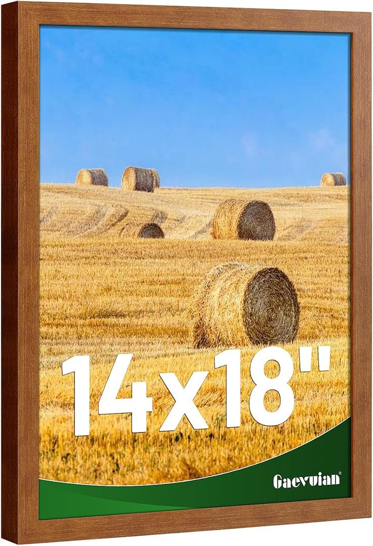 14x18 picture frame,Distressed Farmhouse Wood Pattern 14x18 frame,Display with Plexiglass,Horizontal and Vertical frame 14 x18,Wall Mount Dcor,Teak Wood Grain,1Pack