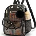 Clear Backpack for Stadium Events 12x12x6, Thick PVC Small Clear Bag with Leather Trim Fashion Women Backpack (Black)