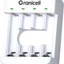 Granicell 4 Bay AA and AAA Battery Charger, Independent Slot,USB High-Speed Charging, for Ni-MH/Ni-CD Rechargeable Batteries, Adapter-Free