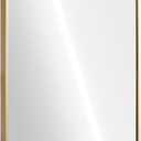 Navaris Oval Wall Mirror - 75 x 38 x 3 cm - Wall Mounted Hanging Mirror with Brushed Brass Rustproof Aluminium Frame - Mirror for Bathroom Bedroom Hallway