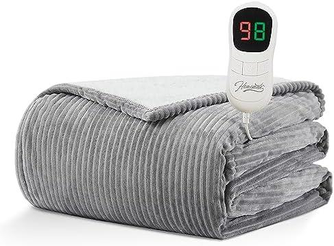 Homemate Electric Heated Blanket Twin - 62"x84" Heating Blanket Twin Size 1/2/4/6/8 Hours Auto-Off 10 Heat Level Over-Heat Protection Soft Flannel Sherpa ETL Certification