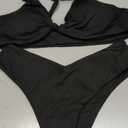 geluboao Bikini Set for Women Solid V Neck Knot Front Push Up High Leg Thong Two Piece Swimsuit (XX-Large, Black)