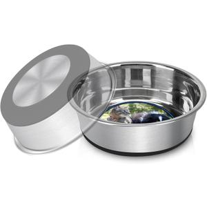 Grehge Steel Anti-Slip Dog Bowls,Non-Slip Stainless Steel Pet Bowl with Foot Mat - Perfect for Mess-Free Mealtime,Quiet Pet Bowls for Cats and Dogs, Dry and Wet Foods,(5.5 inches, 1PCS)