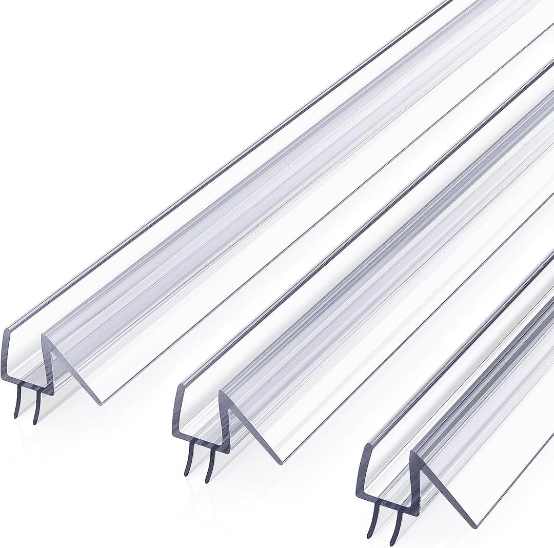 Shower Door Bottom Seal, 3Pack Shower Door Sweep Strip, Frameless Glass Doors Seal Strip for 3/8'' (10mm) Thick Doors, 39.3'' x 0.39'' Showers Water Guard Barrier