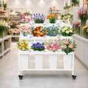 PROLEE Flower Display Stand with 12 Buckets, Flower Stand Metal with Wheels, Flower Cart 3 Layers, Flower Stand Metal with Wheels, Moving Florist Bouquet Shelf, Rectangular Rack, White