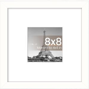 upsimples 8x8 Picture Frame, Display Pictures 4x4 with Mat or 8 x 8 Without, Wall Hanging Photo Frames, White, Pack of 1