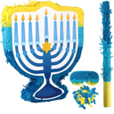 Hanukkah Christmas Pinata with Stick Blindfold and Confetti Christmas Pinata Bundle for Xmas Birthday Holiday Game Favors Photo Prop Decoration (Menorah)