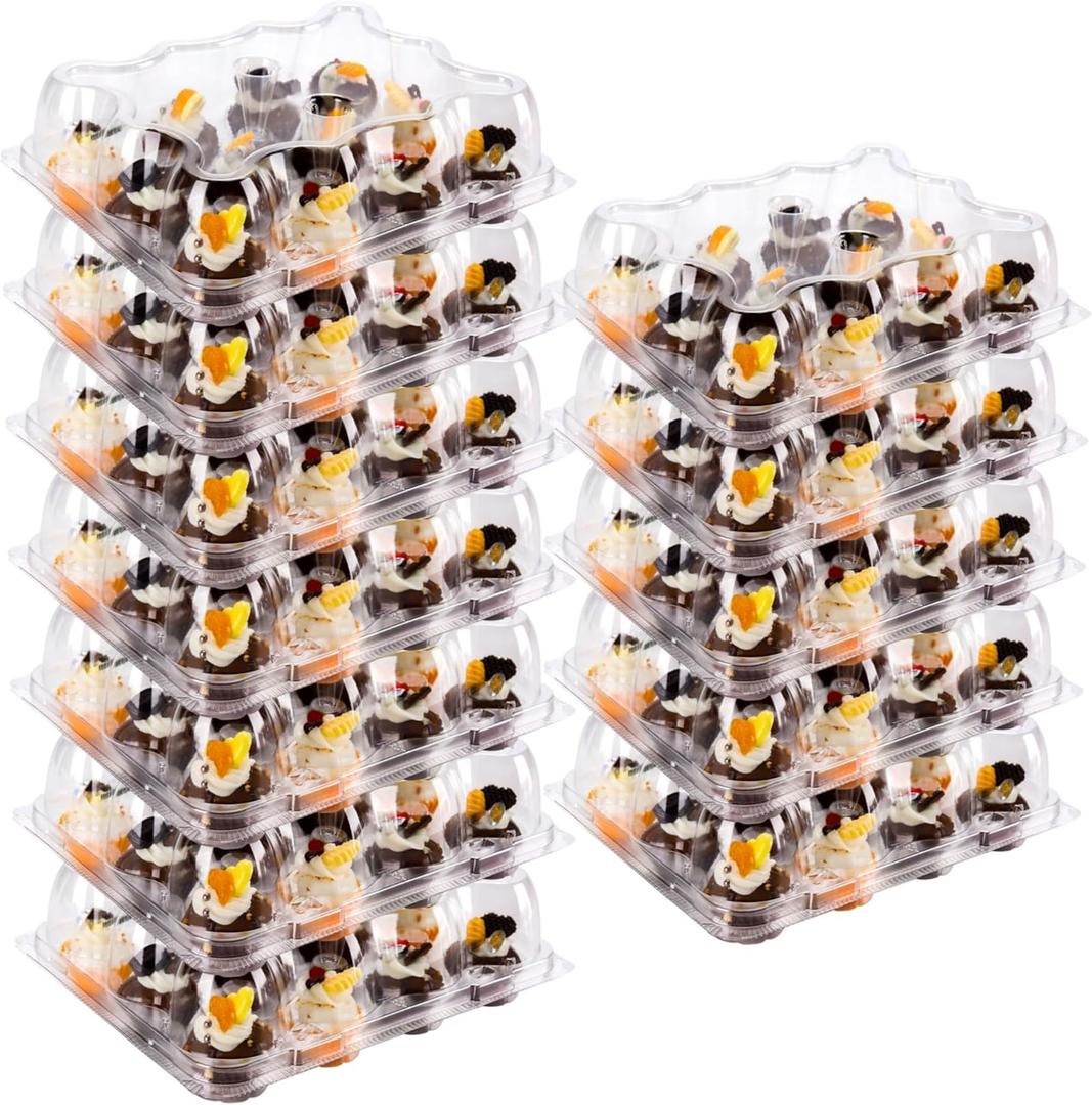 NPLUX 12 Count Mini Cupcake Containers 20 Pack Cupcake Holder with Detachable Tall Dome Lids Mini Plastic Stackable Cupcake Boxes for 240 Cupcakes, BPA Free